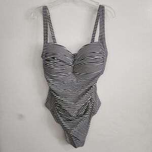 Bond-eye Australia One Piece Swimsuit Black White Striped Sz 8 US Stretch